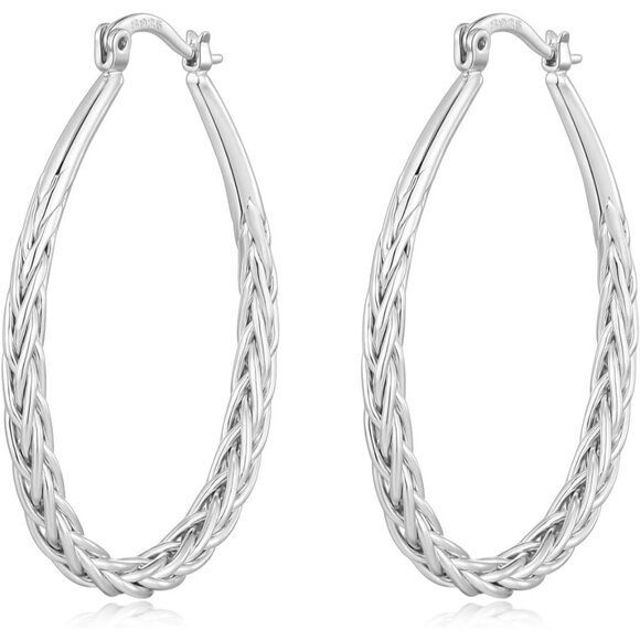 Amazon.com: 4 Pairs Silver Hoop Earrings for Women- 925  💫 Women Big Hoop Earrings Silver Oval Sterling Lightweight Minimalist Jewelry